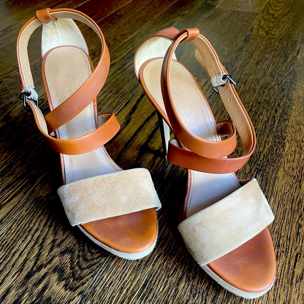 Faconnable Tan Strap Sandal Heels